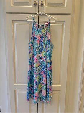 Lilly Pulitzer Girls Tropical Print Sundress in Blue, Pink, Green
